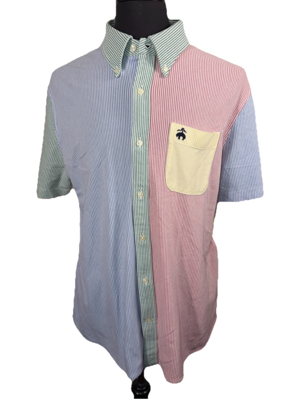 CURRENT BROOKS BROTHERS CANDY STRIPE COLOR BLOCK KNIT MESH SS OXFORD SHIRT SZ XL